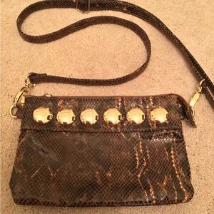 Vintage Mondani Gold Accent Brown Snakeskin Crossbody Bag
